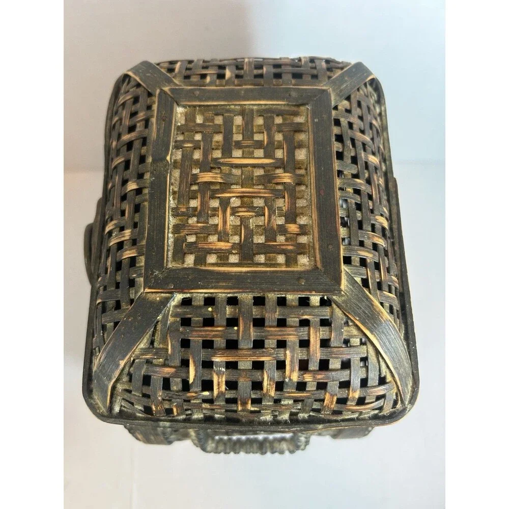 Vintage Woven Wood Basket Box Latch Lid Rustic Decor Storage 11” Tall